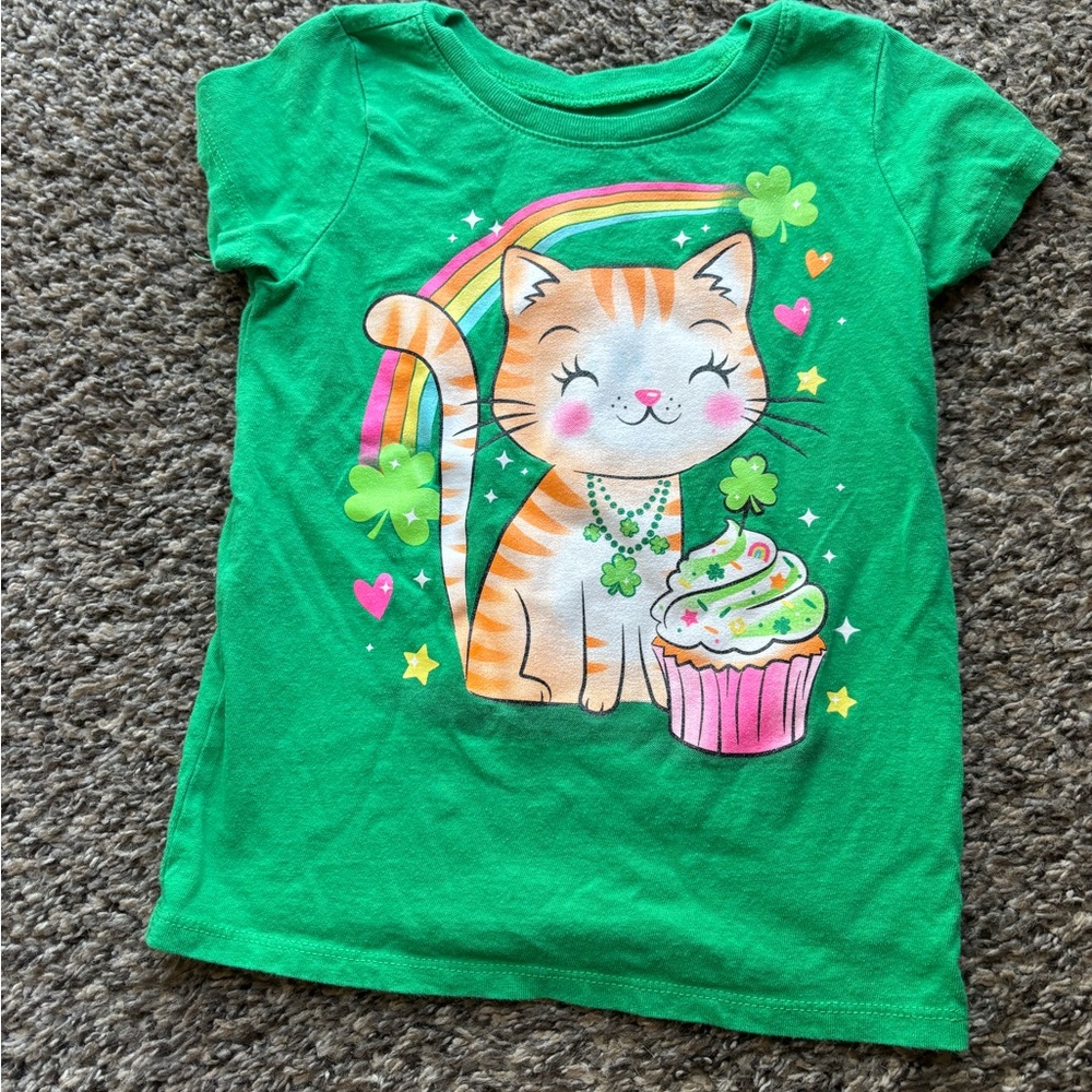 St Patrick’s Green Cat & Cupcake Tee 4T